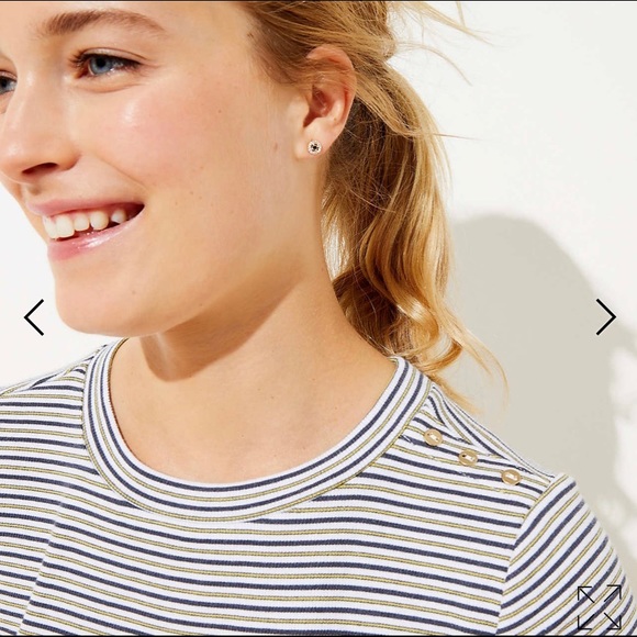 LOFT Striped Ribbed Shoulder Button Tee - Picture 2 of 3